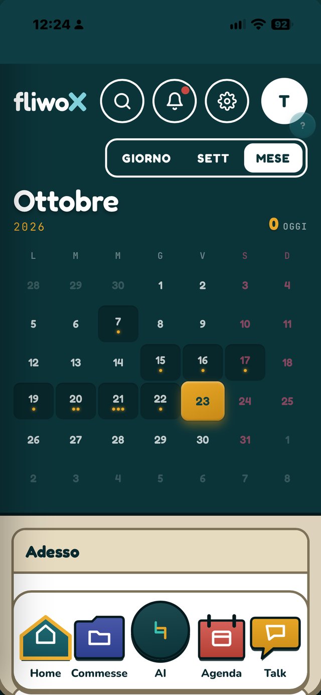 La home dell'app con il calendario del mese
