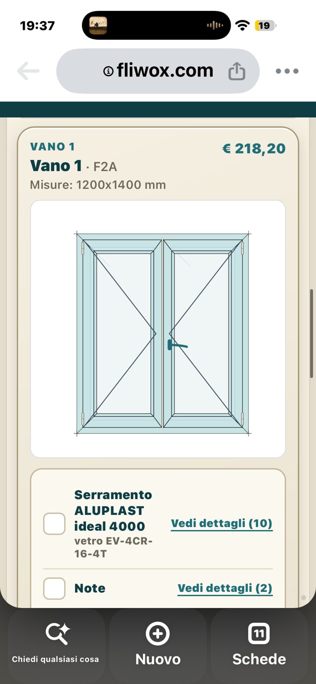 Quello che vede il cliente: il vano disegnato con misure e prezzo