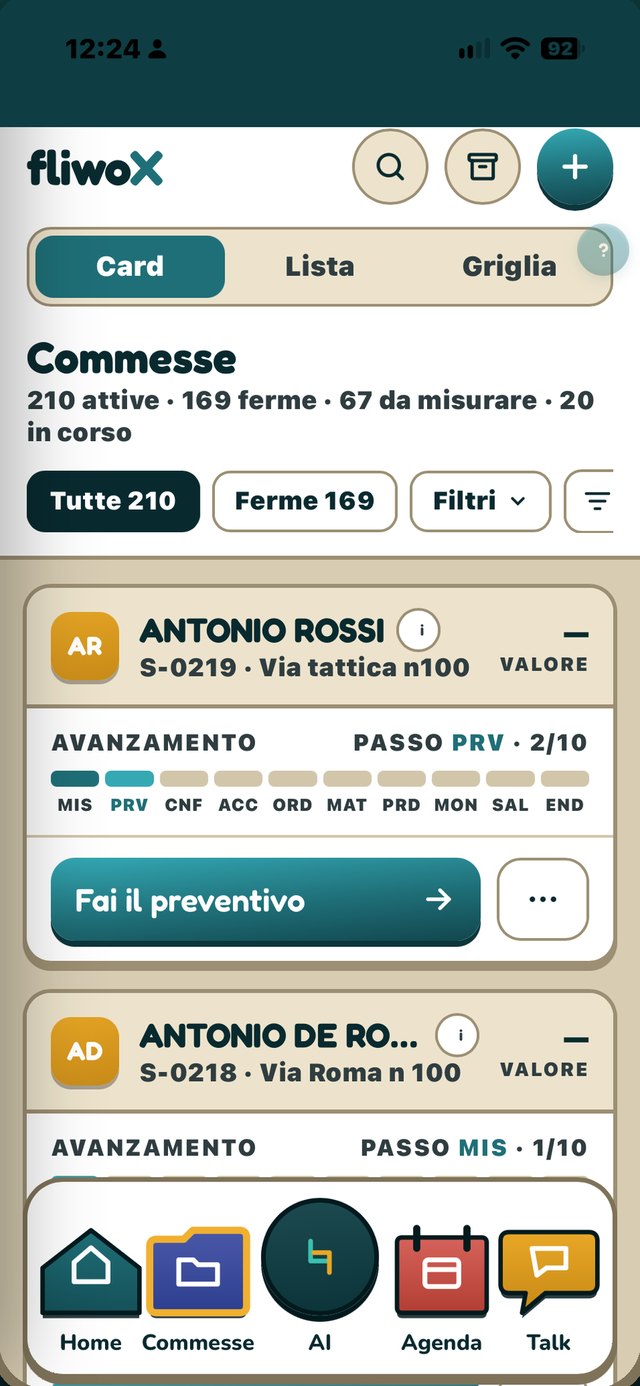 L'elenco delle commesse in fliwoX
